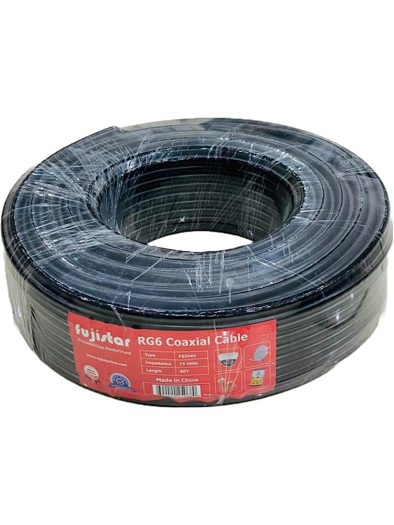 Dish Roll Coaxial Cable for Satellite and Receivers Connection Black (60Yd/54.5Meter-Cable) - Image 1