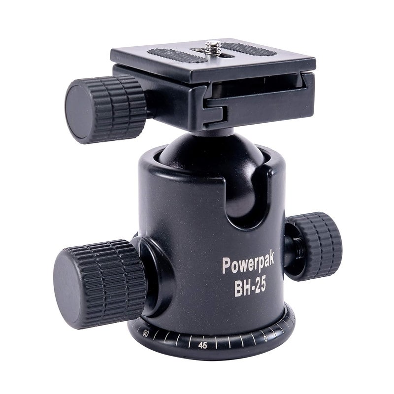 Powerpak BH-25 Ball Head | Payload 8K | with Quick Release Plate | for Tripod, Monopod, Slider | DSLR/SLR Camera, Video Camera | 360 Degree Fluid Rotation Tripod Ball Head (Black) - Image 1