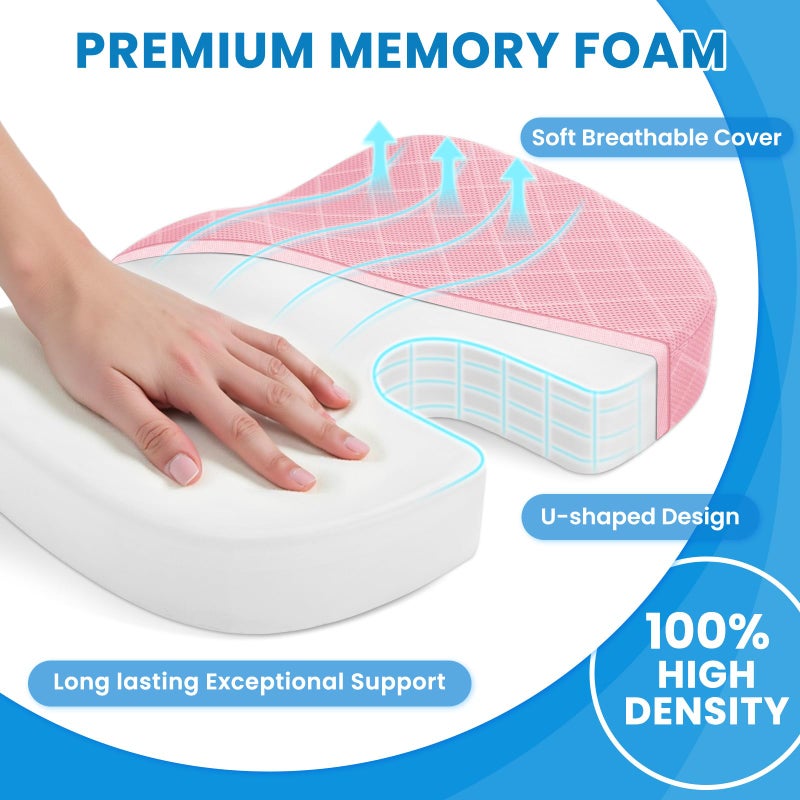 TushGuard Office/Car Seat Cushion, Non-Slip Sciatica & Back Coccyx Tailbone Pain Relief Chair Pad, Memory Foam Butt Pillow for Computer Desk, Wheelchair, Driving (Pink) - Image 3