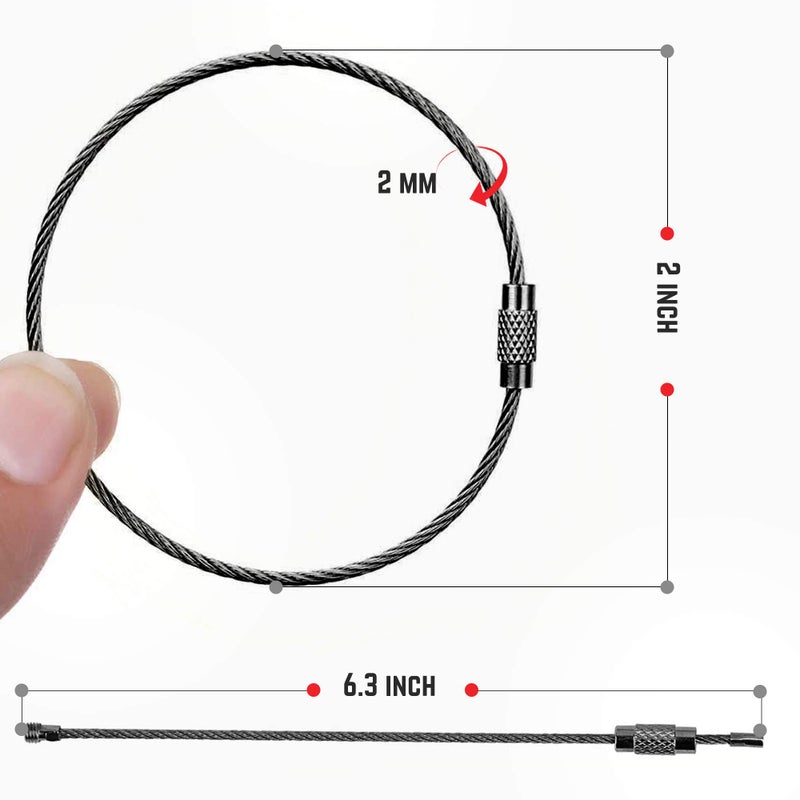 Silipac Large Key Ring Wire Stainless Steel Keychain Car Cable Keyring Loop Luggage Tag Hinge Keepers Binding Carabiner Big Locking - Image 2