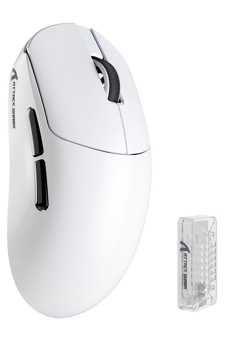 Attack Shark X8PRO Ultra Wireless Gaming Mouse,PAW3395PRO Sensor,8Khz Polling Rate,40K DPI,Tri-Mode,Broadcom 52840 MCU Chip,100M Clicks,500MAh Battery,55g,Programmable Mice with Coiled Cable-White - Image 1
