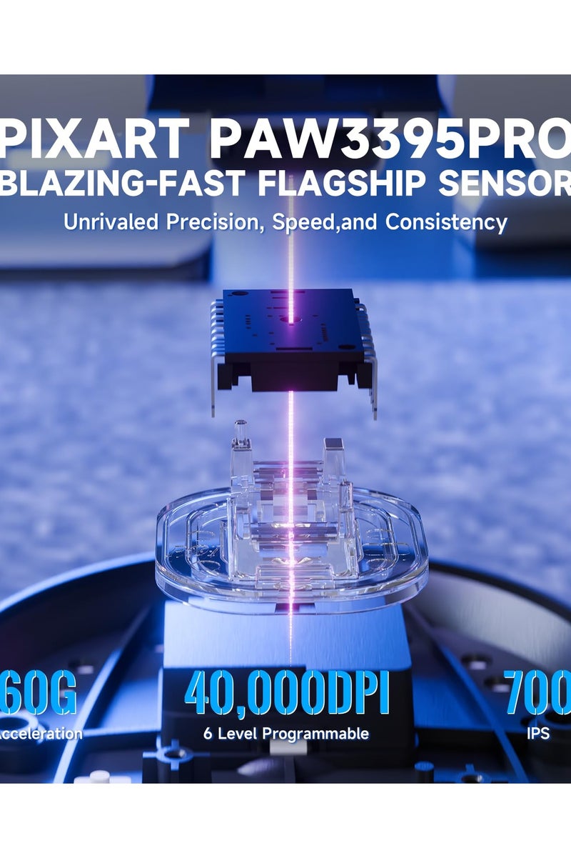 Attack Shark X8PRO Ultra Wireless Gaming Mouse,PAW3395PRO Sensor,8Khz Polling Rate,40K DPI,Tri-Mode,Broadcom 52840 MCU Chip,100M Clicks,500MAh Battery,55g,Programmable Mice with Coiled Cable-White - Image 4