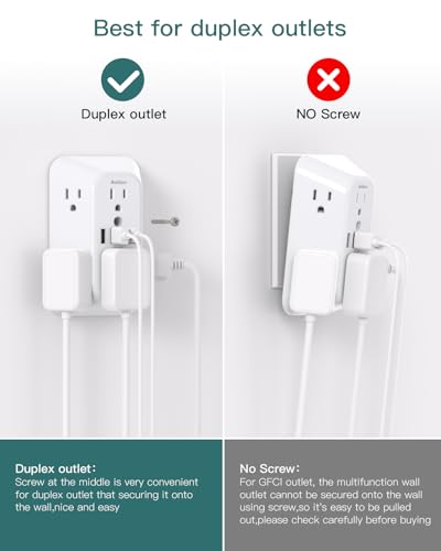 Addtam Surge Protector Outlet Extender, 6-Outlet Splitter with 4 USB Wall Charger(PD 20W), Multi Plug Wall Outlet 1800J Power Strip for Home Office Dorm Room Essentials, White - Image 4