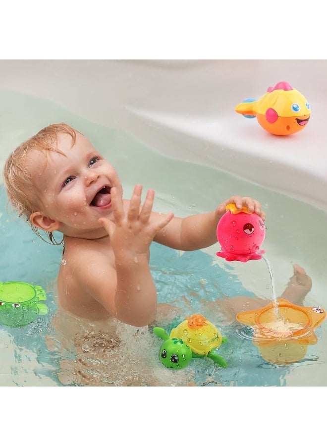 iLearn iPlay, iLearn Baby Bath Toys w/ Organizer, Water Squirting Octopus, Wind Up Swimming Turtle, Bathtub & Shower, Stacking Cups, Gift for 6, 9, 12, 18 Months 1, 2, 3 Years, Toddlers, Girls, Boys & Kids - Image 1