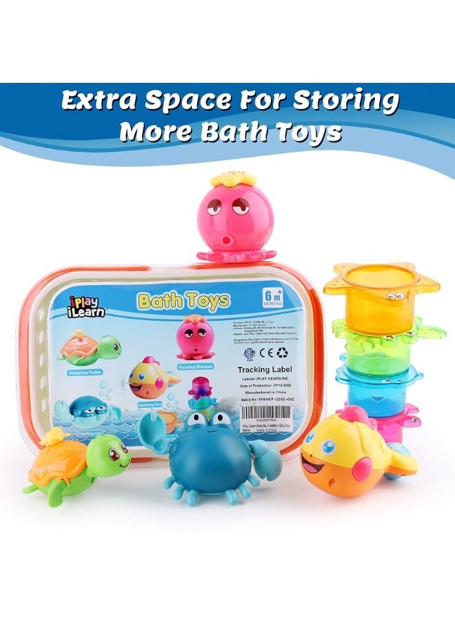 iLearn iPlay, iLearn Baby Bath Toys w/ Organizer, Water Squirting Octopus, Wind Up Swimming Turtle, Bathtub & Shower, Stacking Cups, Gift for 6, 9, 12, 18 Months 1, 2, 3 Years, Toddlers, Girls, Boys & Kids - Image 5