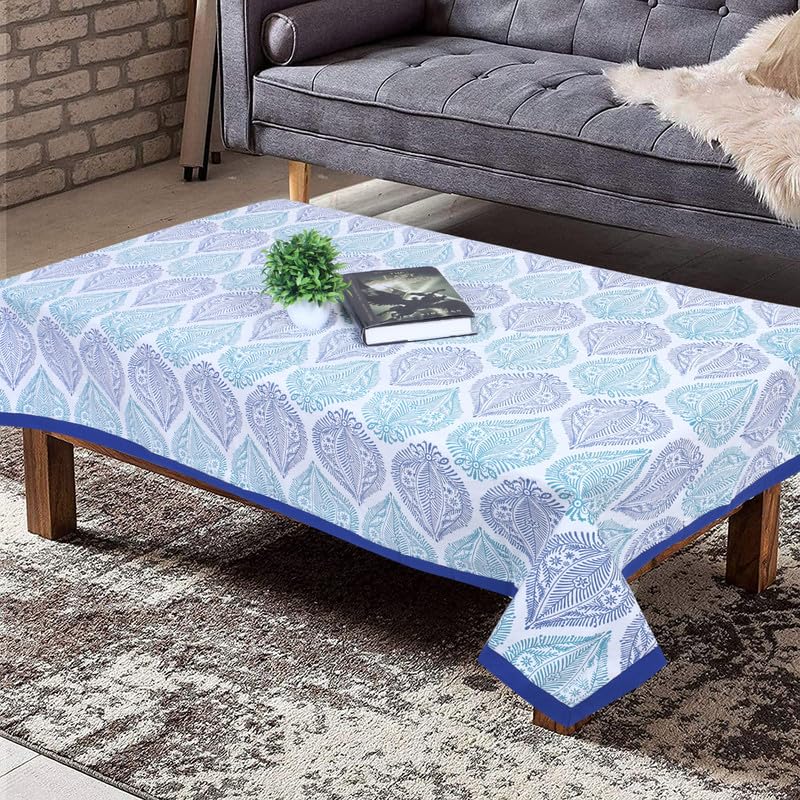 Pure Cotton Printed 40x60 Inches Center Table Cloth Cover Blue White  - Image 1