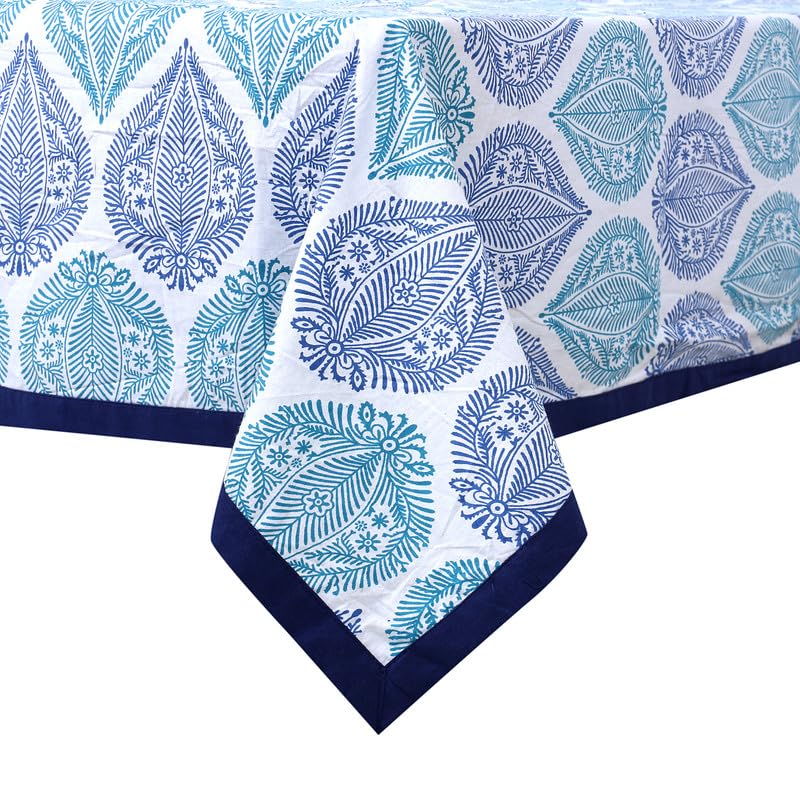 Pure Cotton Printed 40x60 Inches Center Table Cloth Cover Blue White  - Image 3