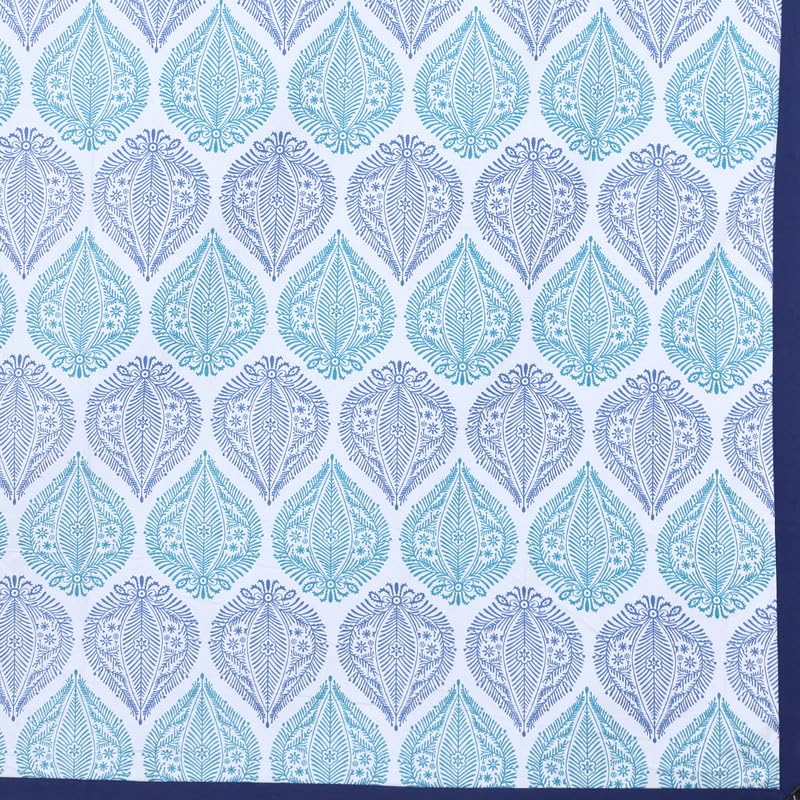 Pure Cotton Printed 40x60 Inches Center Table Cloth Cover Blue White  - Image 2