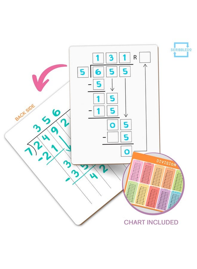 Scribbledo Dry Erase Division White Board 9X12Inch Small Division Chart Durable Portable Double Sided Math Manipulatives Practice Whiteboard For Kids Students Classroom And Home Long Division Lapboard - Image 2