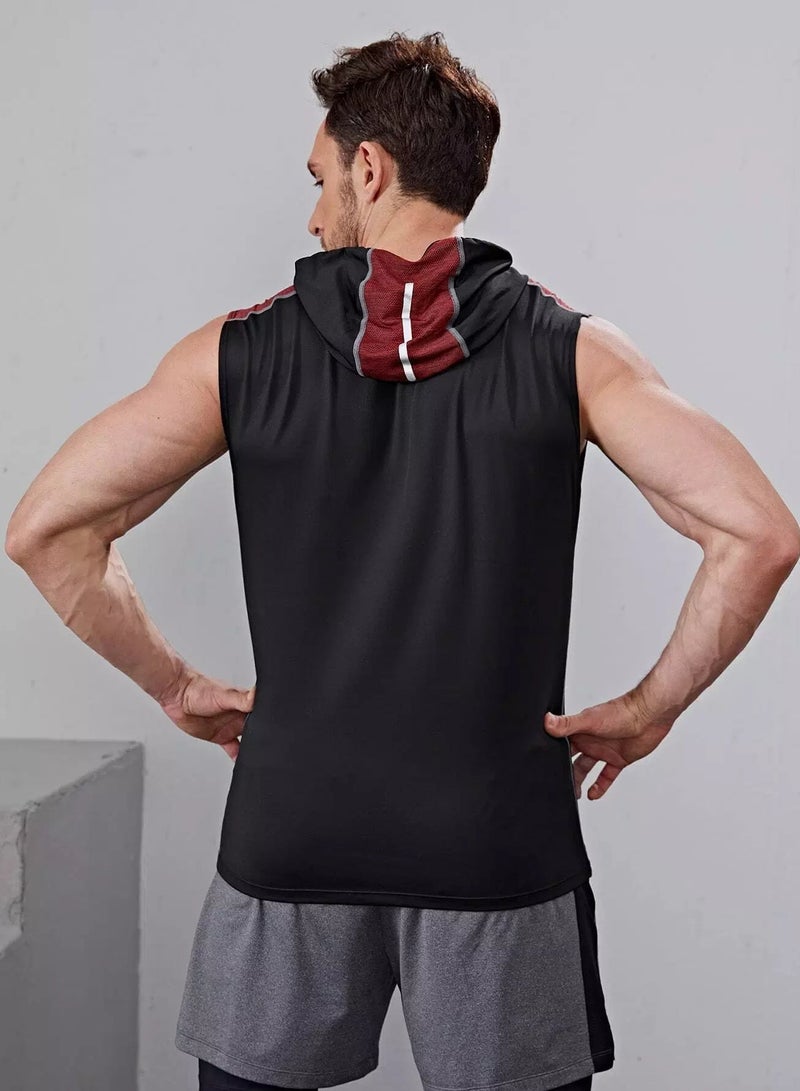 Men Reflective Tape Hooded Sports Tank Top - Image 5