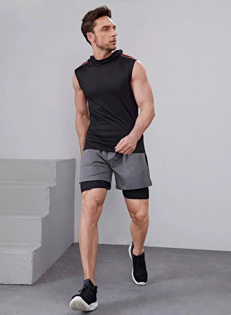 Men Reflective Tape Hooded Sports Tank Top - Image 3