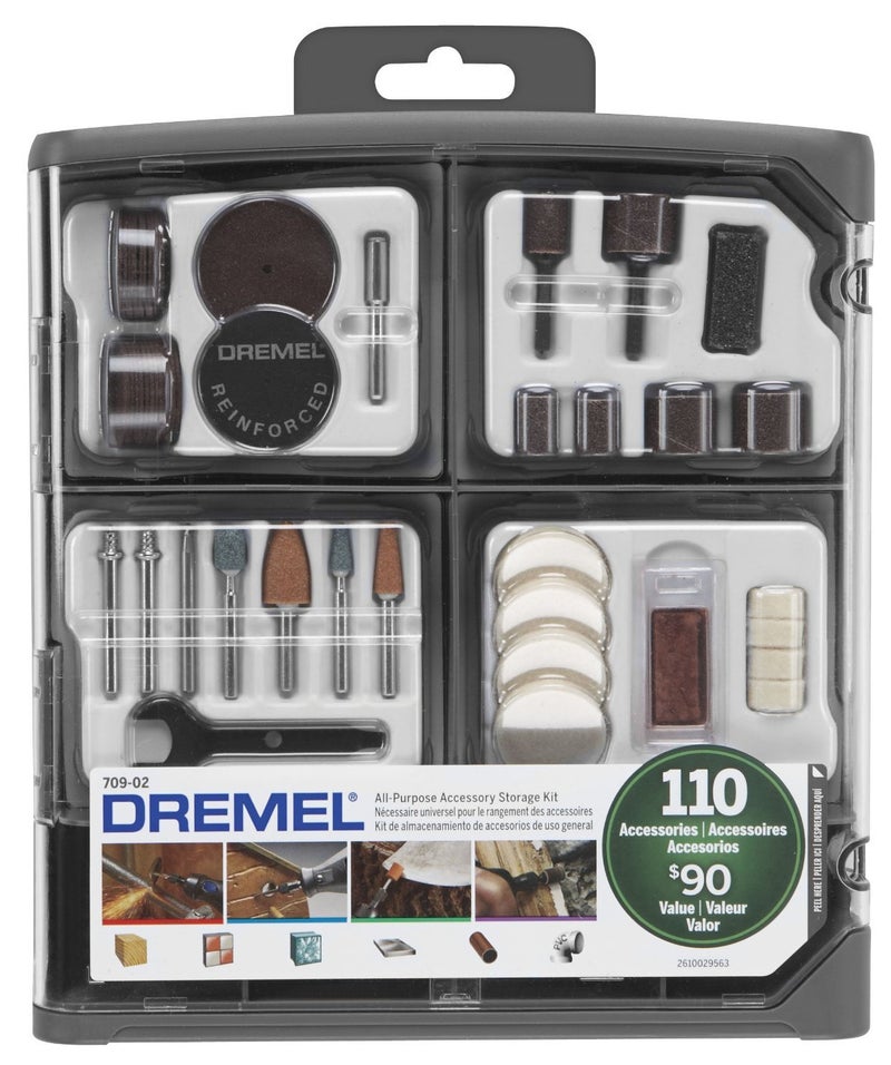 Dremel 709-02 110-Piece All-Purpose Rotary Tool Accessory Kit- Includes a Carving Bit, Sanding Drums, Grinding Stones, Cutting Discs, and a Storage Case, Gray - Image 1