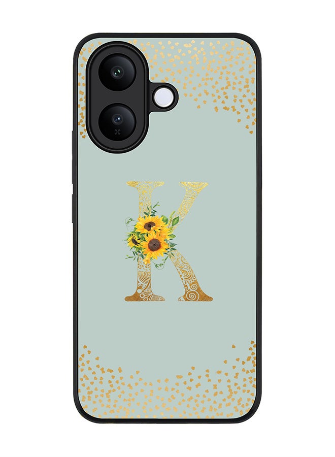 For vivo V60 Lite 5G / V60 Lite 4G Case,Slim fit Camera Protection, Shockproof Thin Phone cover  - Custom Floral Monogram - K  (Light Grey )