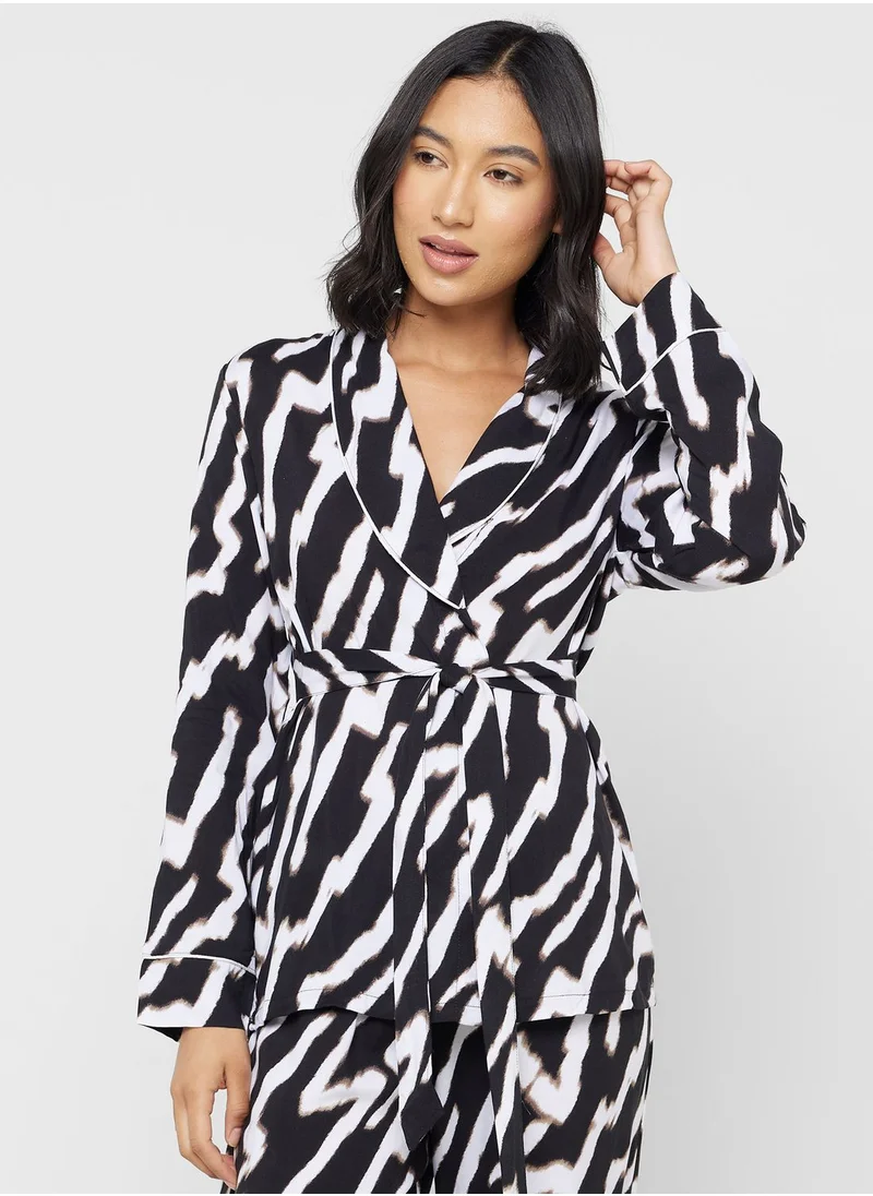 جينجر Zebra Print Shirt & Pyjama Set With Belt