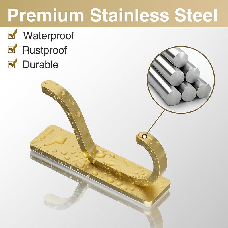 pickpiff Adhesive Wall Coat Hooks - Heavy Duty Stick-On Door Hanger, Metal Hook for Hanging Towel,Purse, Robe, Backpack, Jacket, Clothes - for Bathroom,Dorm, Closet, Kitchen - Gold, 4 Pack - Image 3