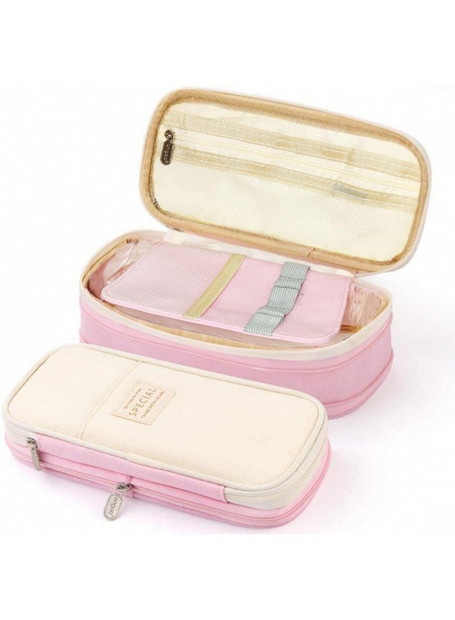 فنبلاست حافظة أقلام فن بلاست كبيرة السعة، متعددة الجيوب بسحاب مزدوج، حقيبة أقلام محمولة، حقيبة جمالية، حافظة أقلام كاواي، حقائب لطيفة للفتيات، حقيبة تنظيم أدوات مكتبية (وردي) - Image 1