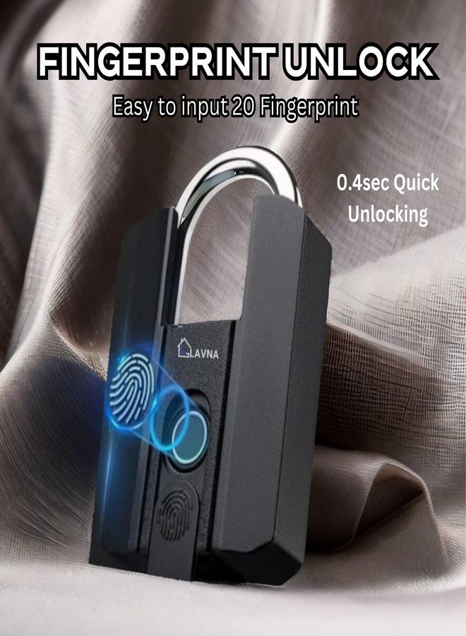 LAVNA Heavy Duty Smart Padlock with 3 Way Access Fingerprint, Mobile App & Key Ip67 Waterproof Suitable for Main Doors, Bags, Suitcase, Garage Door, Cabinet, Warehouse Doors & Shutter (Large) Black - Image 3