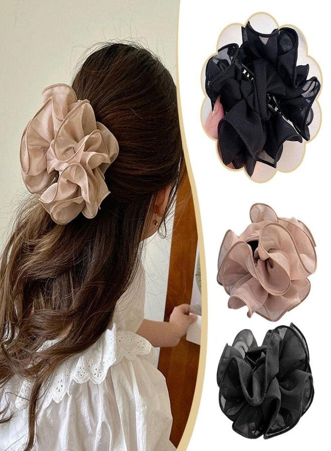 GANPUB Black Large Chiffon Claw Clip Hair Bow Large Size Black Fabric Ribbon Flower Rose For Women Clamps Accessories Clips Jaw Claw,Hair Accessories,Clips and Barrettes - Image 3