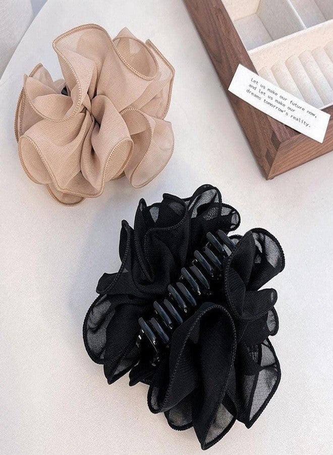 GANPUB Black Large Chiffon Claw Clip Hair Bow Large Size Black Fabric Ribbon Flower Rose For Women Clamps Accessories Clips Jaw Claw,Hair Accessories,Clips and Barrettes - Image 4