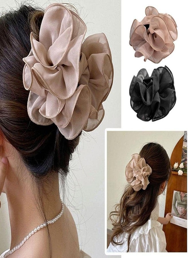 GANPUB Black Large Chiffon Claw Clip Hair Bow Large Size Black Fabric Ribbon Flower Rose For Women Clamps Accessories Clips Jaw Claw,Hair Accessories,Clips and Barrettes - Image 2