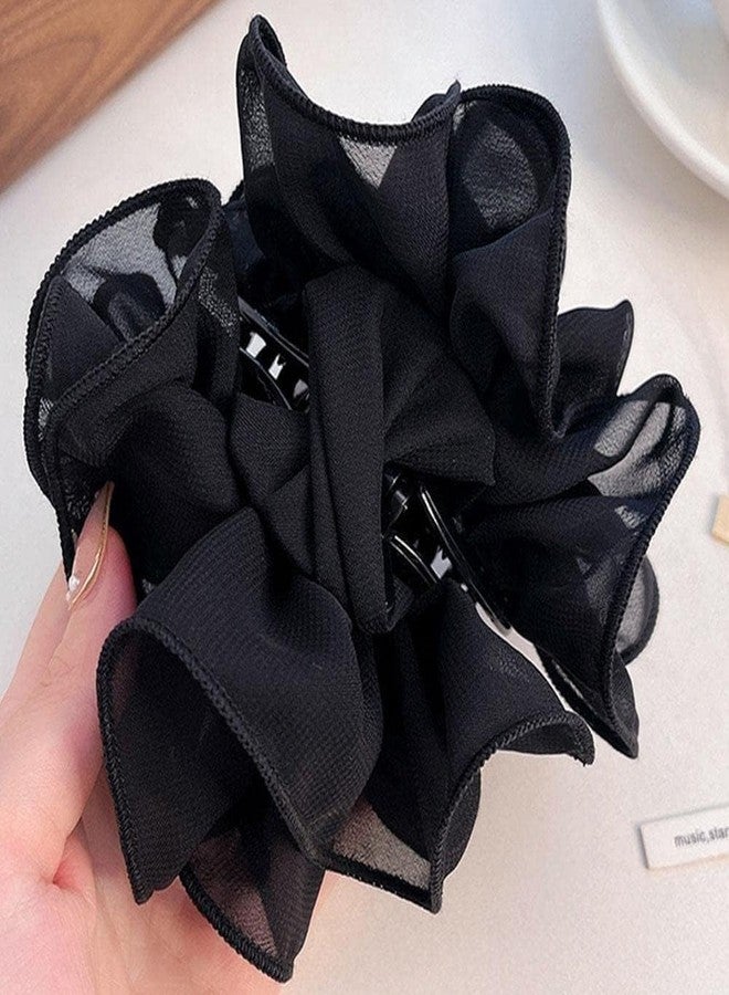 GANPUB Black Large Chiffon Claw Clip Hair Bow Large Size Black Fabric Ribbon Flower Rose For Women Clamps Accessories Clips Jaw Claw,Hair Accessories,Clips and Barrettes - Image 5