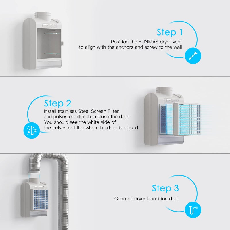 FunMas FUNMAS 3-in-1 Indoor Dryer Vent, Stainless Steel Screen Filter, Polyester Filter and Water Drawer System, Upgrade Safety Vent Flap, with 4 Pieces Polyester Filters, For Electric Clothes Dryers  - Image 4