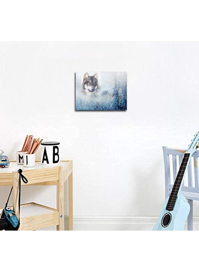 Paimuni Wolf Canvas Wall Art Animal Picture Black and White Wolf Blue Forest Landscape Painting Modern Prints Ready to Hang 12x16 Inch - Image 4