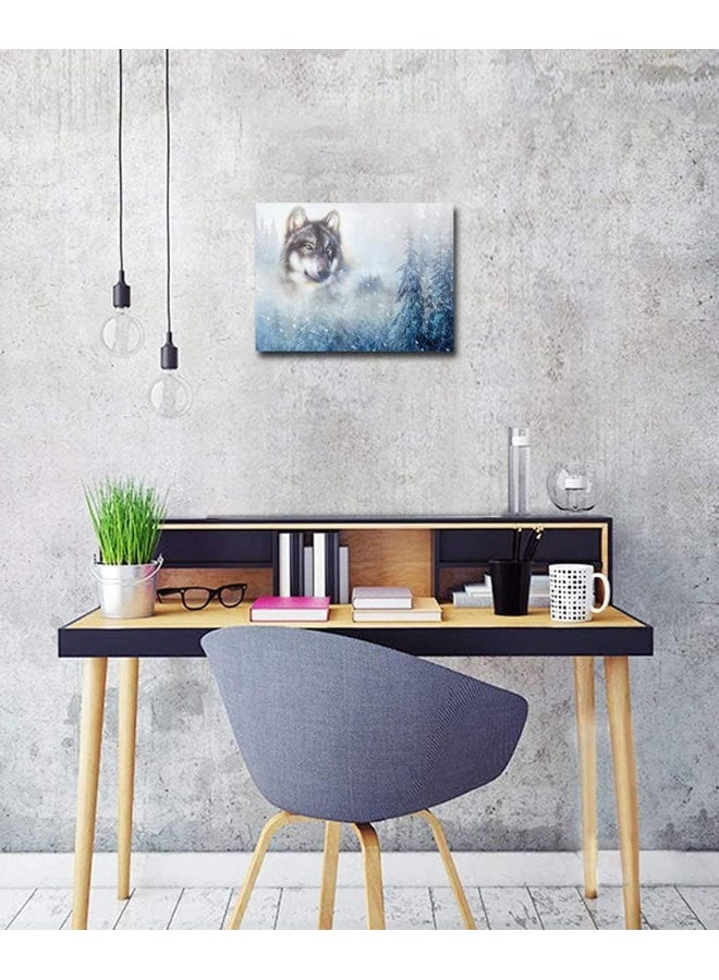 Paimuni Wolf Canvas Wall Art Animal Picture Black and White Wolf Blue Forest Landscape Painting Modern Prints Ready to Hang 12x16 Inch - Image 5
