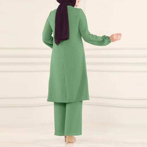 ODIZLI Abaya Kaftans for Women Modern Elegant Dubai Caftan Arabic Party Wear Beach Kaftan Dress Top Wide Leg Pants Prayer Clothes For Muslim Women Muslim Clothes Eid Ramadan Outfit Green b L - Image 3
