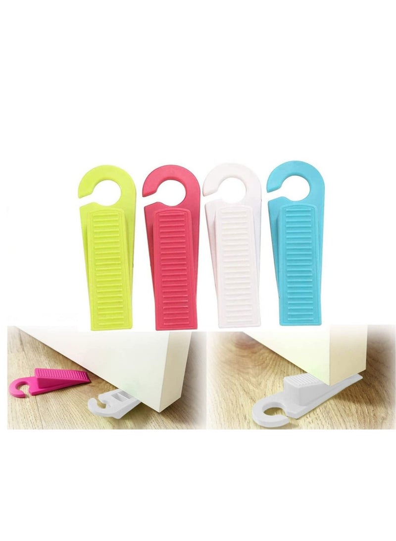 Captaintech Door Stops - Pack of 4 Rubber Security Wedge for Bottom of on Carpet, Concrete, Tile, Linoleum & Wood - Heavy Duty Stoppers, For All Floor Types, Decorative Stopper Includes ABS Hook - Image 1