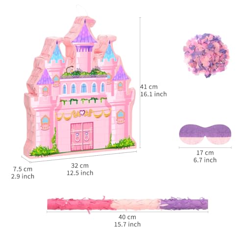Ipalmay Princess Castle Pinata Cute Pink Castle Pinata with Blindfold and Bat for Girls Birthday Baby Shower Cinco De Mayo Mexican Fiesta Events Girls Childrens Day Princess Themed Party Favors - Image 5