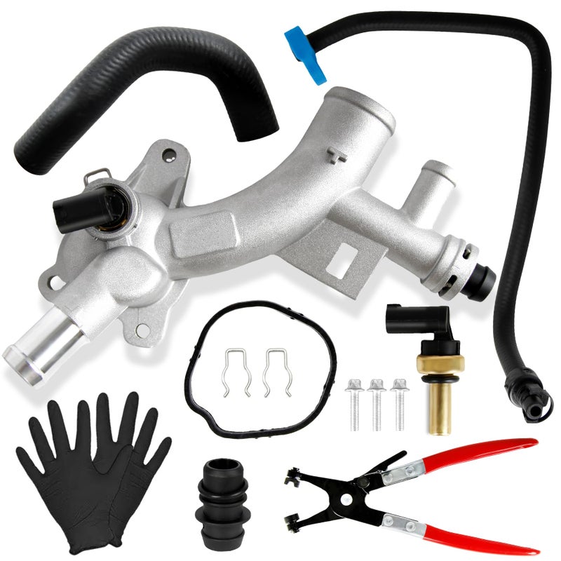 TUOSTPY Upgraded Aluminum Engine Coolant Housing Water Outlet Kit Compatible with 20112020 Chevrolet Cruze Sonic Trax Volt Buick Encore 14L with Inlet Hose and Oil Cooler Hose Tool 25193922 902846 - Image 2