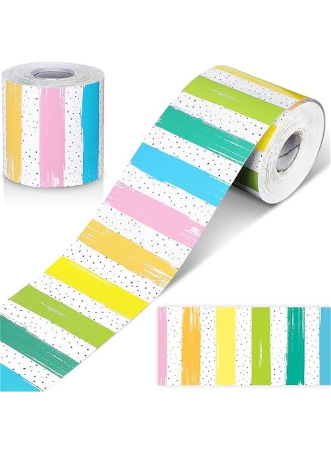 Classroom Bulletin Board Border 65 Feet Polk Dot Stripes Straight Rolled Trim Classroom Borders for Bulletin Board Decorations School Home(Watercolor) - Image 1