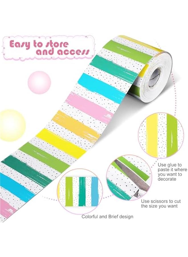 Classroom Bulletin Board Border 65 Feet Polk Dot Stripes Straight Rolled Trim Classroom Borders for Bulletin Board Decorations School Home(Watercolor) - Image 3