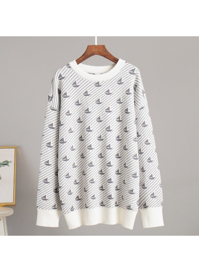 NIBEMINENT Knit Jumper Women O Neck Printed Embroidery Sweater Fashion Long Sleeve Pullover Autumn Winter  Loose Sweaters - Image 1