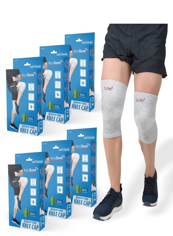 AccuSure Boombo Yarn Bamboo Knee Brace Compression Sleeve-Best Support For Arthritis,Acl,Gym,Running,Basketball,Meniscus Tear,Sports,Joint Pain Relief,Injury Recovery For Men,Women Pack Of 6 Pair - Image 1