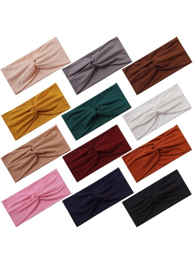 Panleding 12 Pcs Stretchy Headbands for Women, Absorbed Sport Headband Soft Twist Knotted Headbands for Daily Life Yoga Workout - Image 1