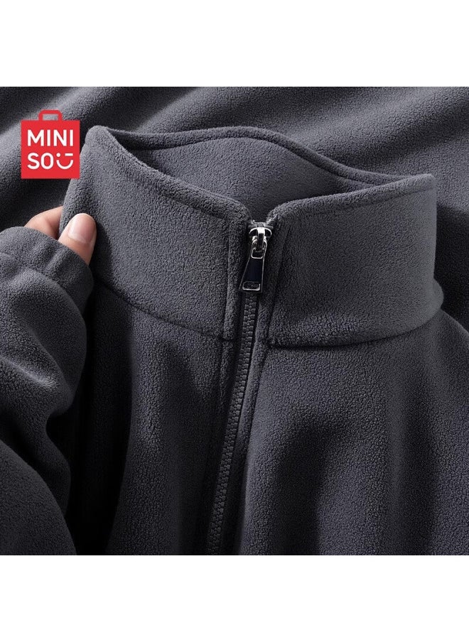 Miniso Miniso Men's Winter Fleece Jacket Warm Thickened Inner Lining Jacket Deep Gray L  - Image 1