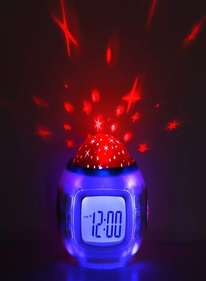 يميكو جهاز عرض النجوم Ymiko، مصباح ليلي، ساعة منبه، ساعة منبه موسيقية LED، تقويم متعدد الوظائف، شاشة عرض درجة الحرارة، مصباح ليلي، هدية للأطفال - Image 2
