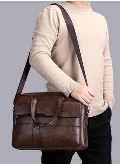 Jeep PU Leather Messenger Bags Laptop Briefcase Convertible Handbag Shoulder Crossbody Bag (Brown)  - Image 2