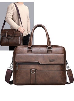 Jeep PU Leather Messenger Bags Laptop Briefcase Convertible Handbag Shoulder Crossbody Bag (Brown)  - Image 1
