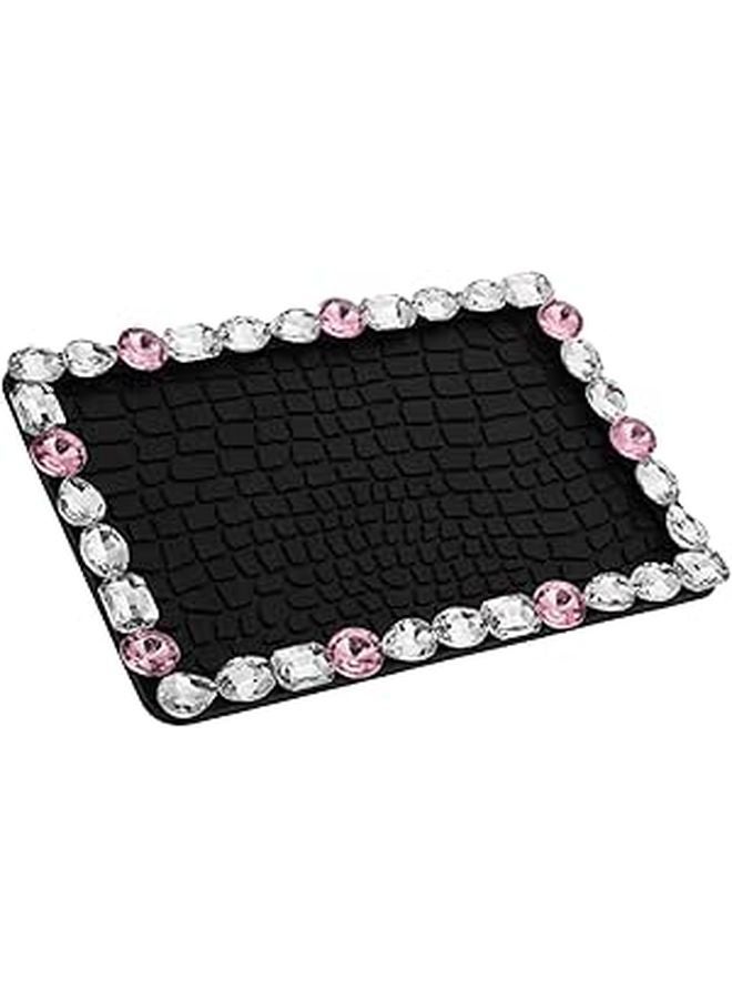 Black Rhinestone Anti Slip Dashboard Mat For Car Phone Keys Durable Rubber Pad Interior Decoration - Image 1