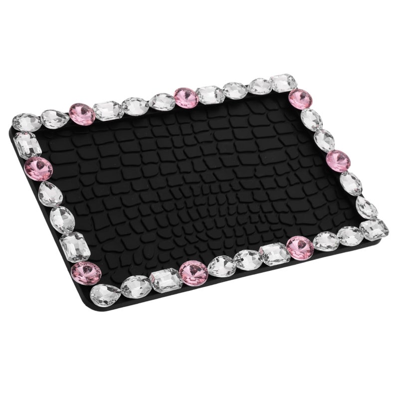 Black Rhinestone Anti Slip Dashboard Mat For Car Phone Keys Durable Rubber Pad Interior Decoration - Image 2