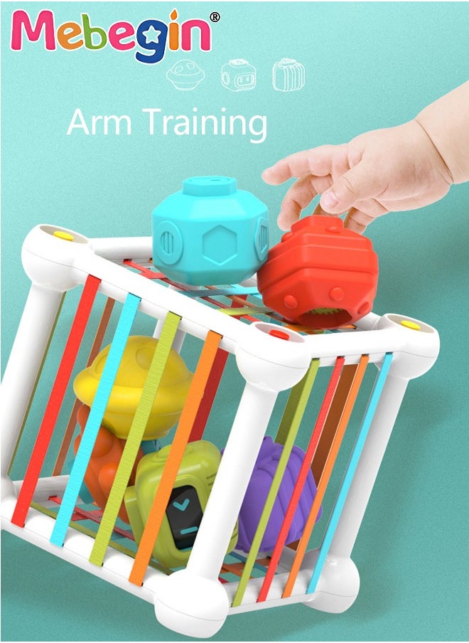 MEBEGIN Baby Shape Sorting Toy with Elastic Bands, Sensory Shape Toys for Toddler, Tactile Perception Training Toys with 6pcs Colorful Multisensory Shapes, Multifunctional Developmental Baby Toy, Ideal Toy for Babies on Birthday or Any Holidays  - Image 4