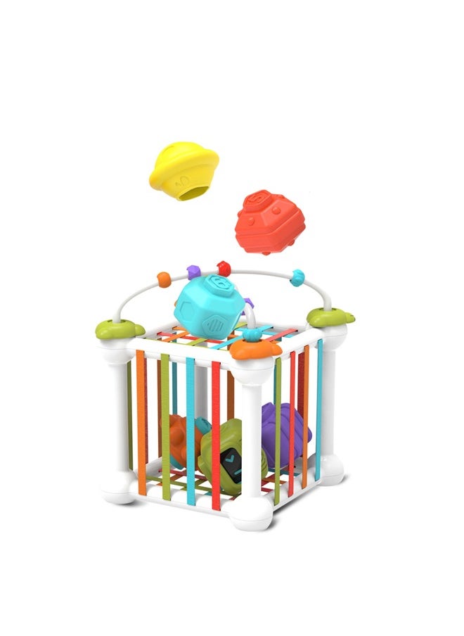 Baby Shape Sorting Toy with Elastic Bands, Sensory Shape Toys for Toddler, Tactile Perception Training Toys with 6pcs Colorful Multisensory Shapes, Multifunctional Developmental Baby Toy, Ideal Toy for Babies on Birthday or Any Holidays