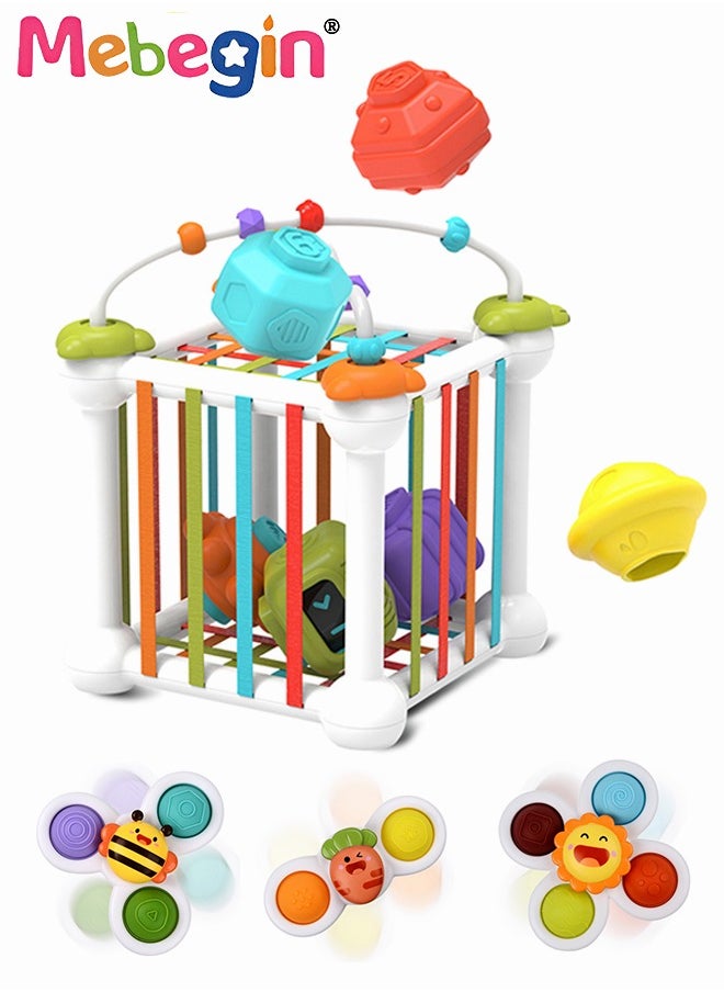 MEBEGIN Baby Shape Sorting Toy with Elastic Bands, Sensory Shape Toys for Toddler, Tactile Perception Training Toys with 6pcs Colorful Multisensory Shapes, Multifunctional Developmental Baby Toy, Ideal Toy for Babies on Birthday or Any Holidays  - Image 1