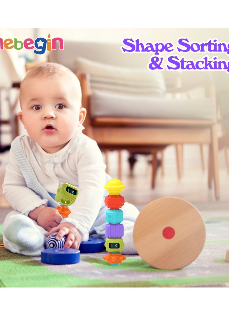 Baby Shape Sorting Toy with Elastic Bands, Sensory Shape Toys for Toddler, Tactile Perception Training Toys with 6pcs Colorful Multisensory Shapes, Multifunctional Developmental Baby Toy, Ideal Toy for Babies on Birthday or Any Holidays