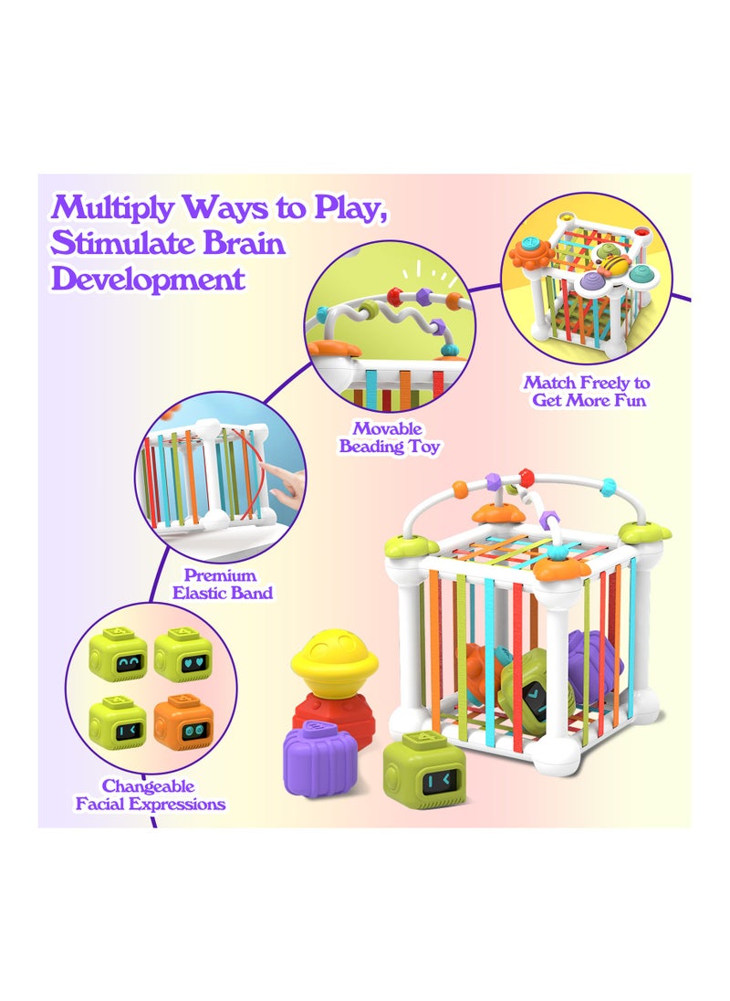 Baby Shape Sorting Toy with Elastic Bands, Sensory Shape Toys for Toddler, Tactile Perception Training Toys with 6pcs Colorful Multisensory Shapes, Multifunctional Developmental Baby Toy, Ideal Toy for Babies on Birthday or Any Holidays