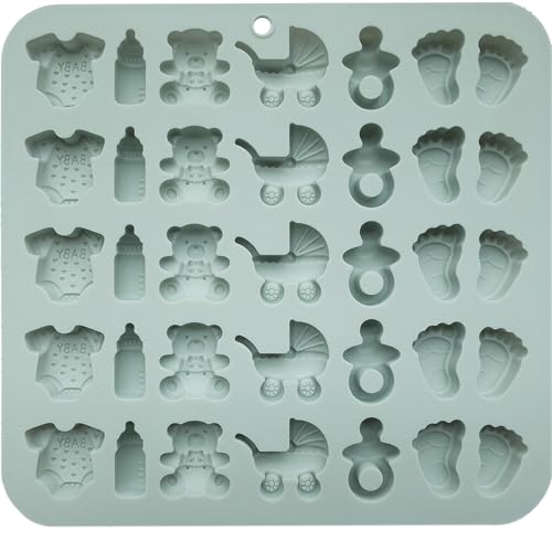 ScivoKaval Baby Shower Silicone Mold with Onesie Pacifier Bottle Baby Footprint Bear Carriage Mold for Chocolate Cake Candy Gummy Cupcake Decoration Party Cupcake Topper - Image 2