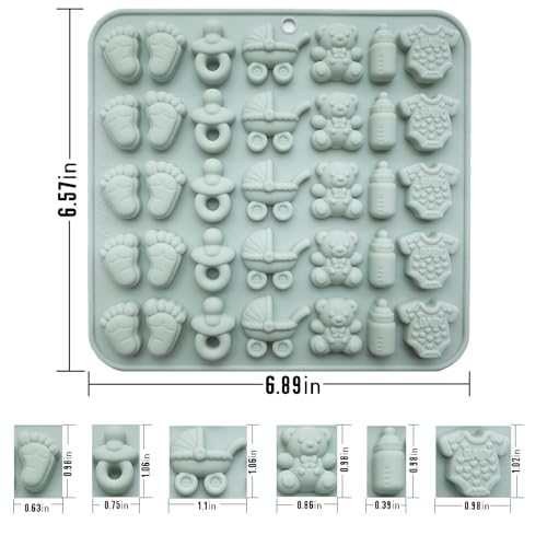 ScivoKaval Baby Shower Silicone Mold with Onesie Pacifier Bottle Baby Footprint Bear Carriage Mold for Chocolate Cake Candy Gummy Cupcake Decoration Party Cupcake Topper - Image 3